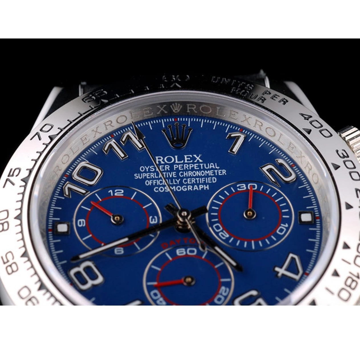 Aaa replica watch Case Steel Black Dial Rolex Daytona Stainless Blue Strap Leather 0625
